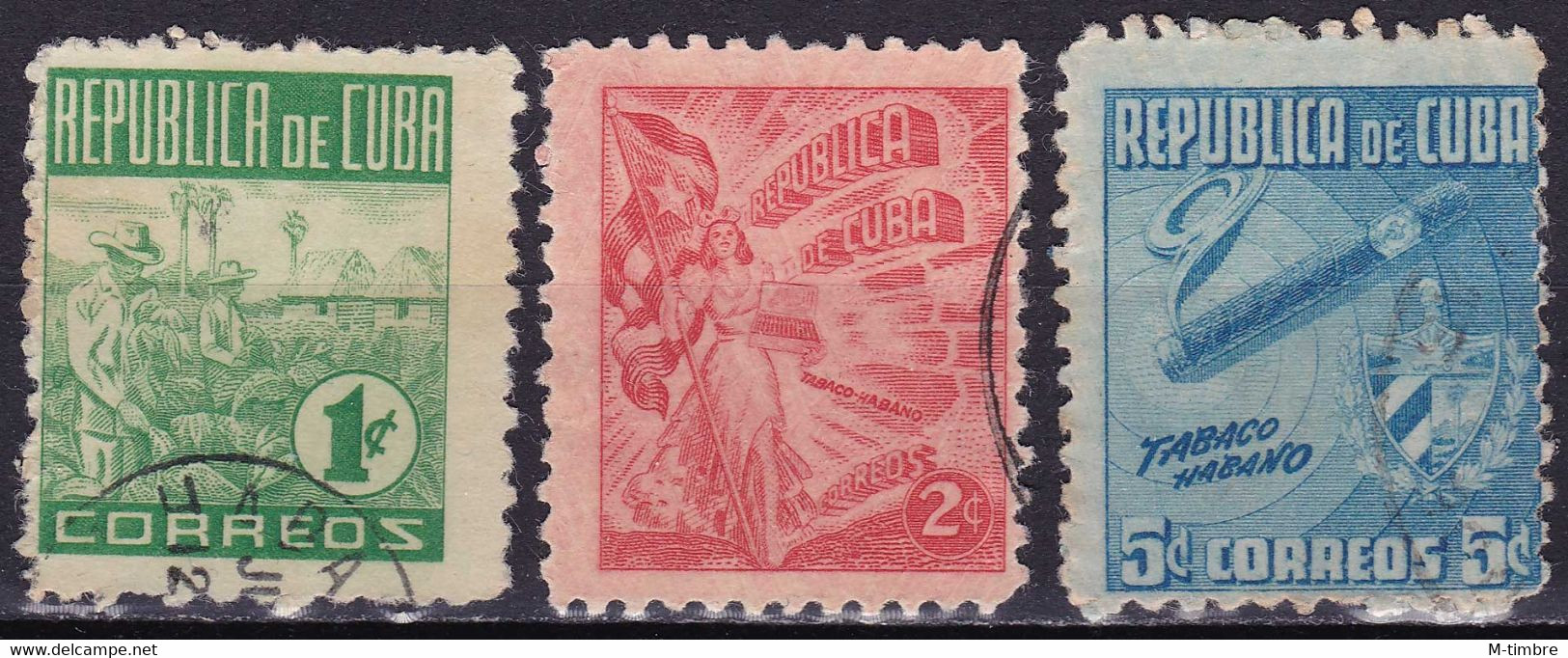 Cuba YT 314-315-316 Mi 226-227-228 Année 1948 (Used °) Cigar - Drapeaux - Tabac - Oblitérés