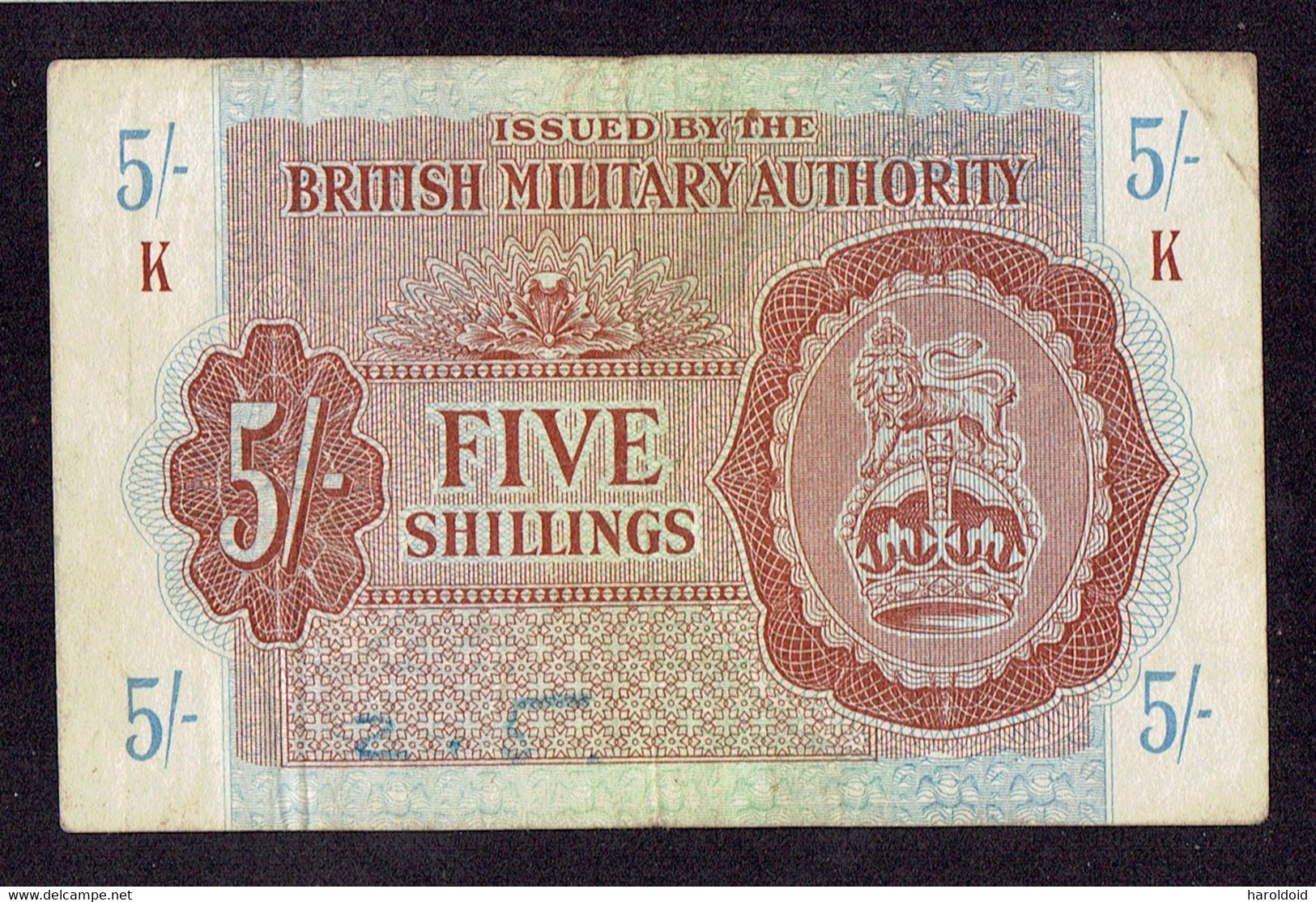 GRANDE BRETAGNE - BILLET MILITAIRE D'OCCUPATION - 5 SHILLINGS - TB - 1943 - British Military Authority