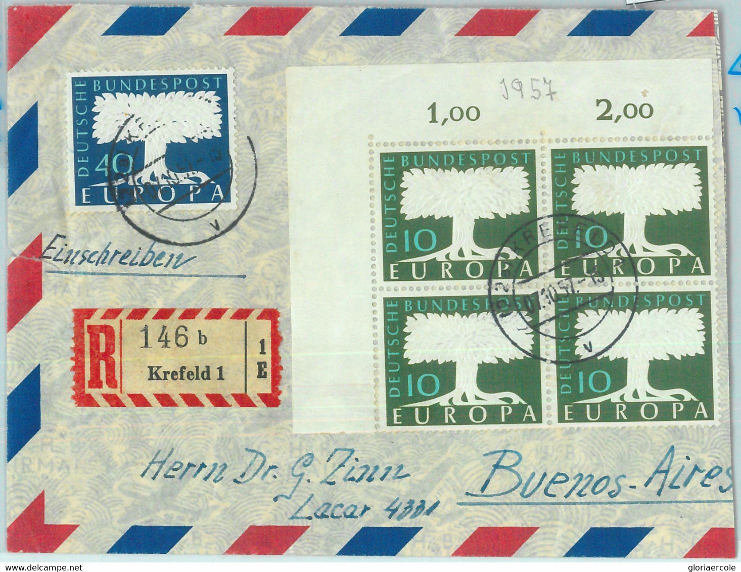 86659 - GERMANY  - Postal History -  Cover To ARGENTINA 1957   EUROPA CEPT - 1957