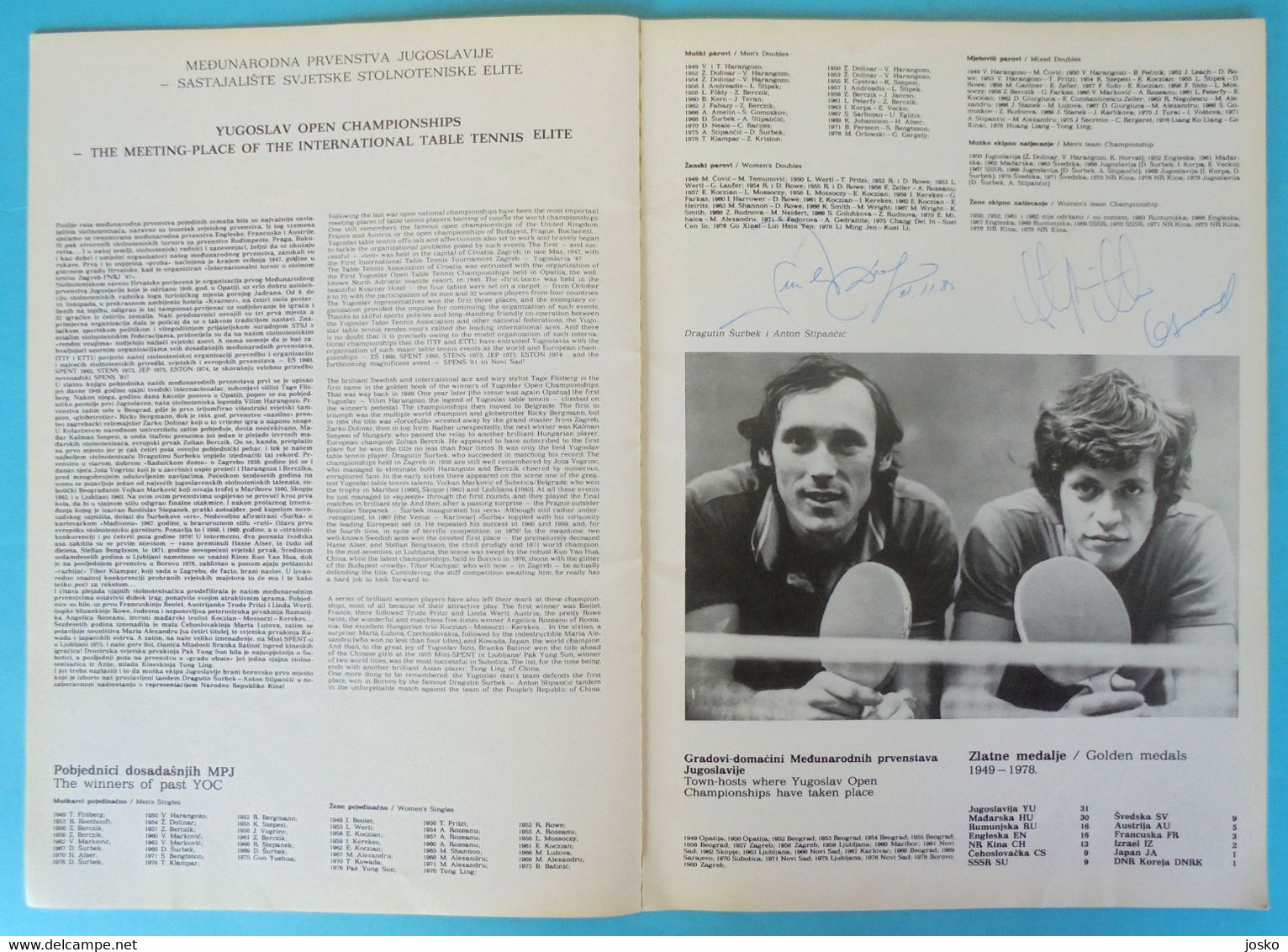 THE 24th YUGOSLAV OPEN TABLE TENNIS CHAMPIONSHIP 1980 large official programme MORE PLAYERS AUTOGRAPHS tennis de table