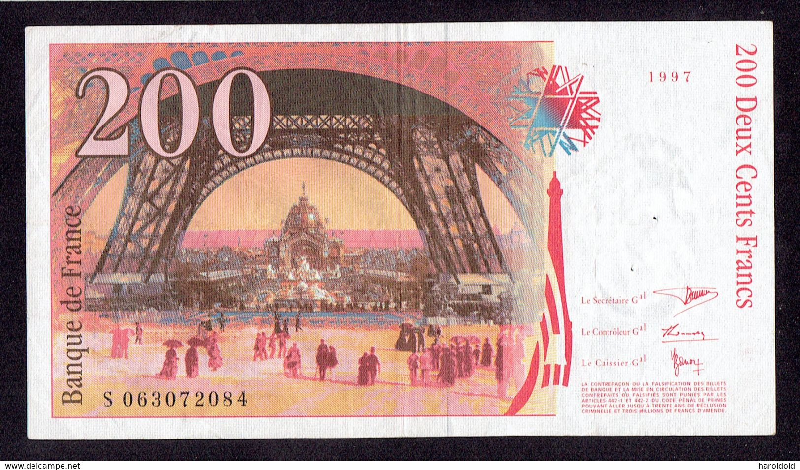 200 F EIFFEL - 2 TROUS D'EPINGLE - PLI HORIZONTAL ET VERTICAL - 1999 - 200 F 1995-1999 ''Eiffel''