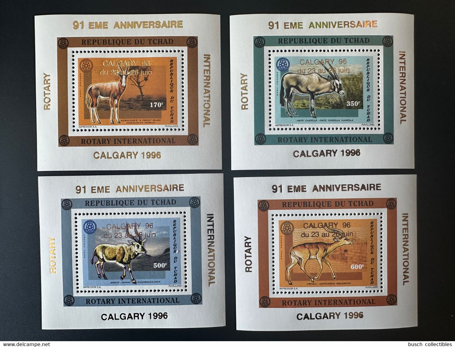 Tchad Chad Tschad 1996 Mi. Bl. E271A - H271A Rotary International Calgary Gold Overprint Surcharge Or Faune Fauna - Tschad (1960-...)