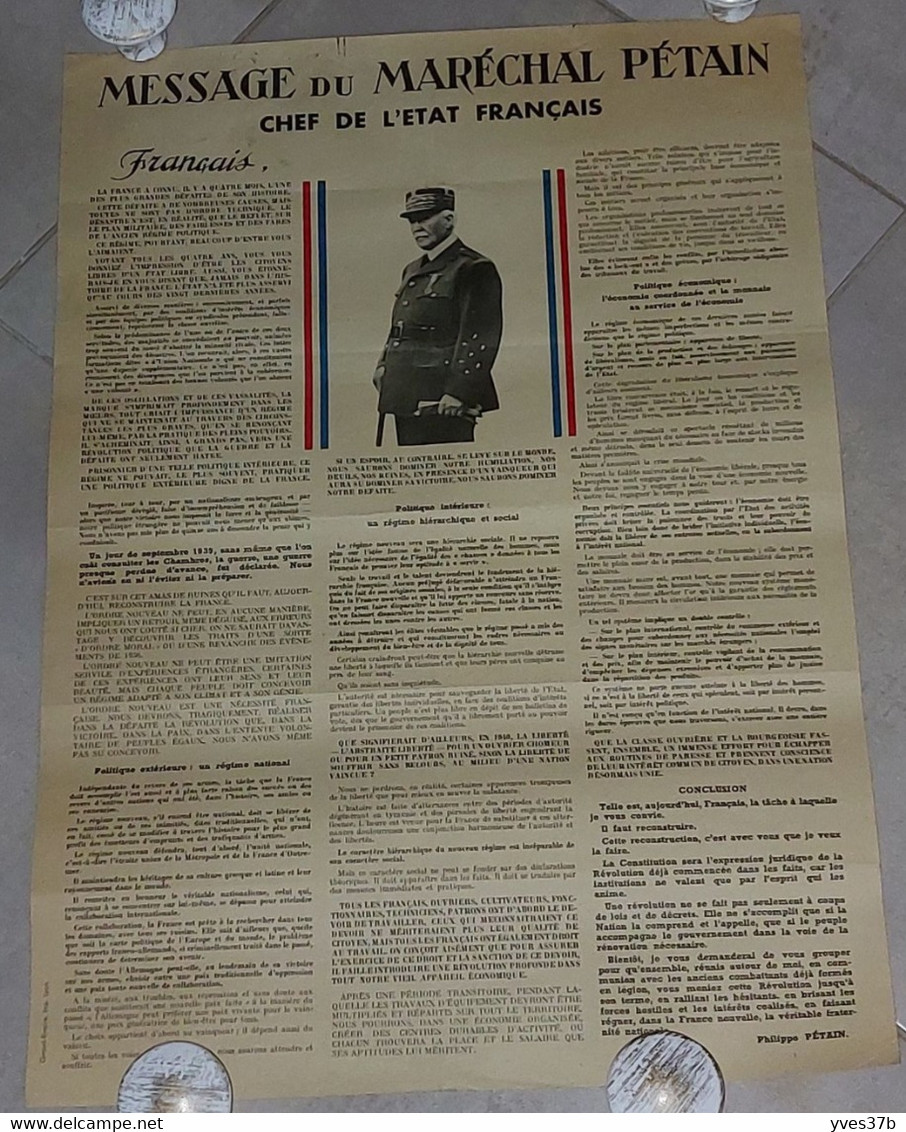 AFFICHE Message Du Maréchal PETAIN 11 Octobre 1940 - 39x54- TTB - Affiches