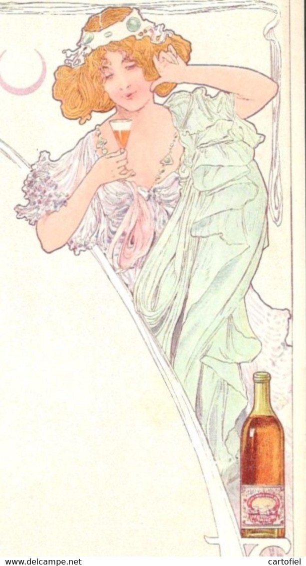 ORIGINAL-VIEUX-MENU-ASTI SPUMANTE CORA-ART-DECO-STYLE-MUCHA-LITHO-O.DE RYCKER&MENDEL-DIMENSIONS+-14-20 CM-VOYEZ 4 SCANS - Menu