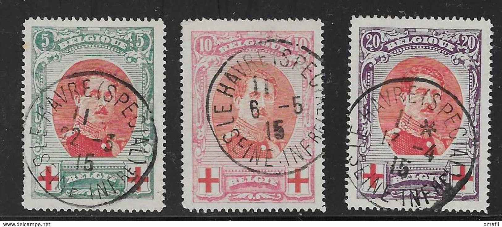 België 132/134 Met Stempels Le Havre Special (diverse Types) - 1914-1915 Croix-Rouge