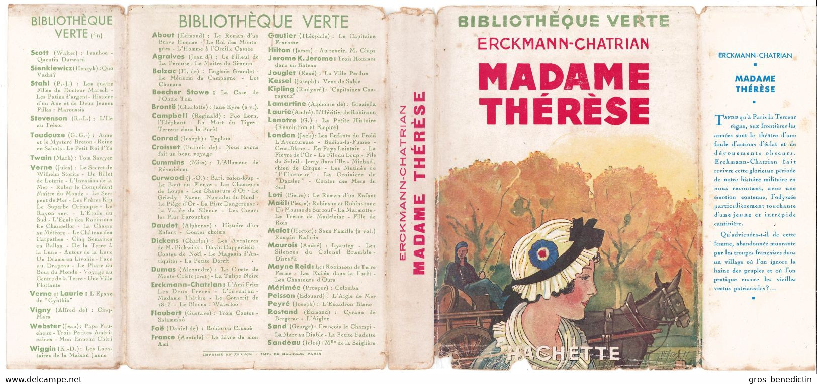 Hachette - Bibliothèque Verte Avec Jaquette -  Erckmann-Chatrian - "Madame Thérèse" - 1949 - #Ben&Vteanc - Biblioteca Verde