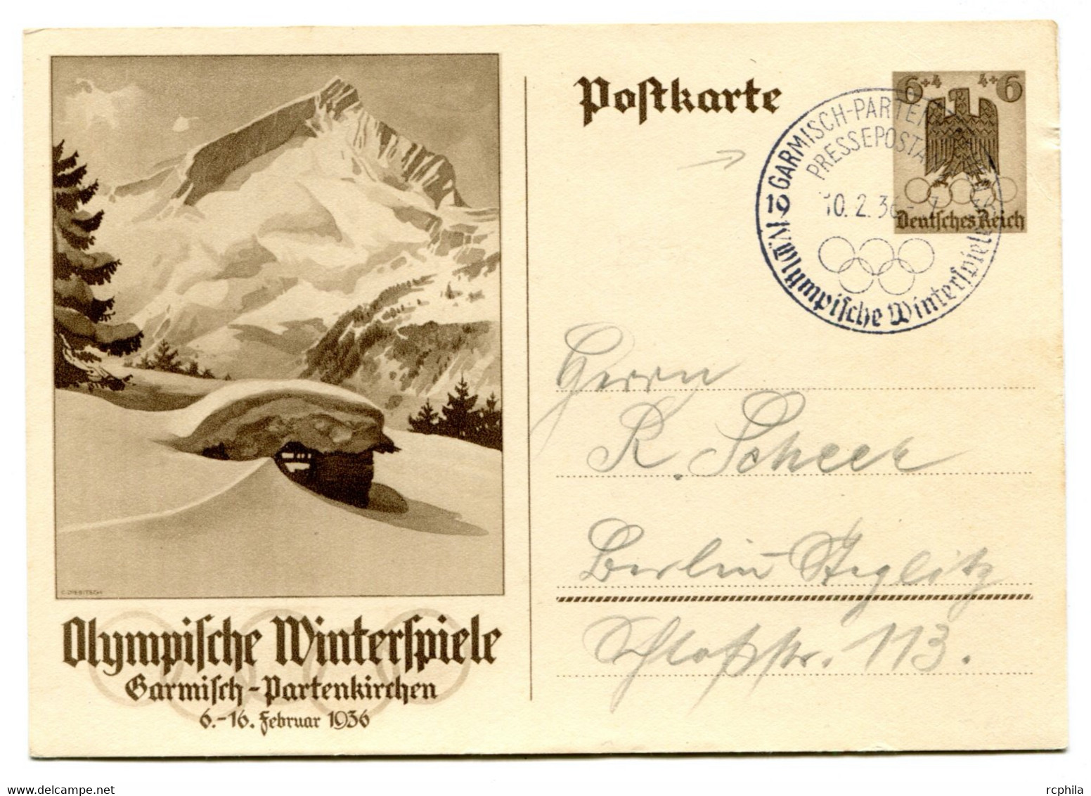 RC 24659 ALLEMAGNE 1936 JEUX OLYMPIQUES DE GARMISCH PARTENKIRCHEN ENTIER OBLITÉRÉ PENDANT LES JEUX - Inverno1936: Garmisch-Partenkirchen