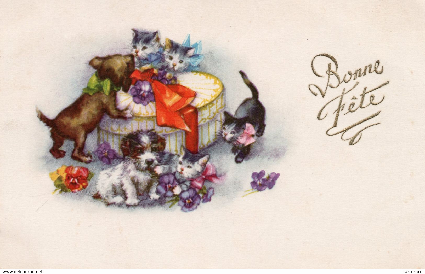 CHAT,CAT,CHIEN,DOG,BONNE FETE,SURPRISE,CADEAU,1937 - Chats