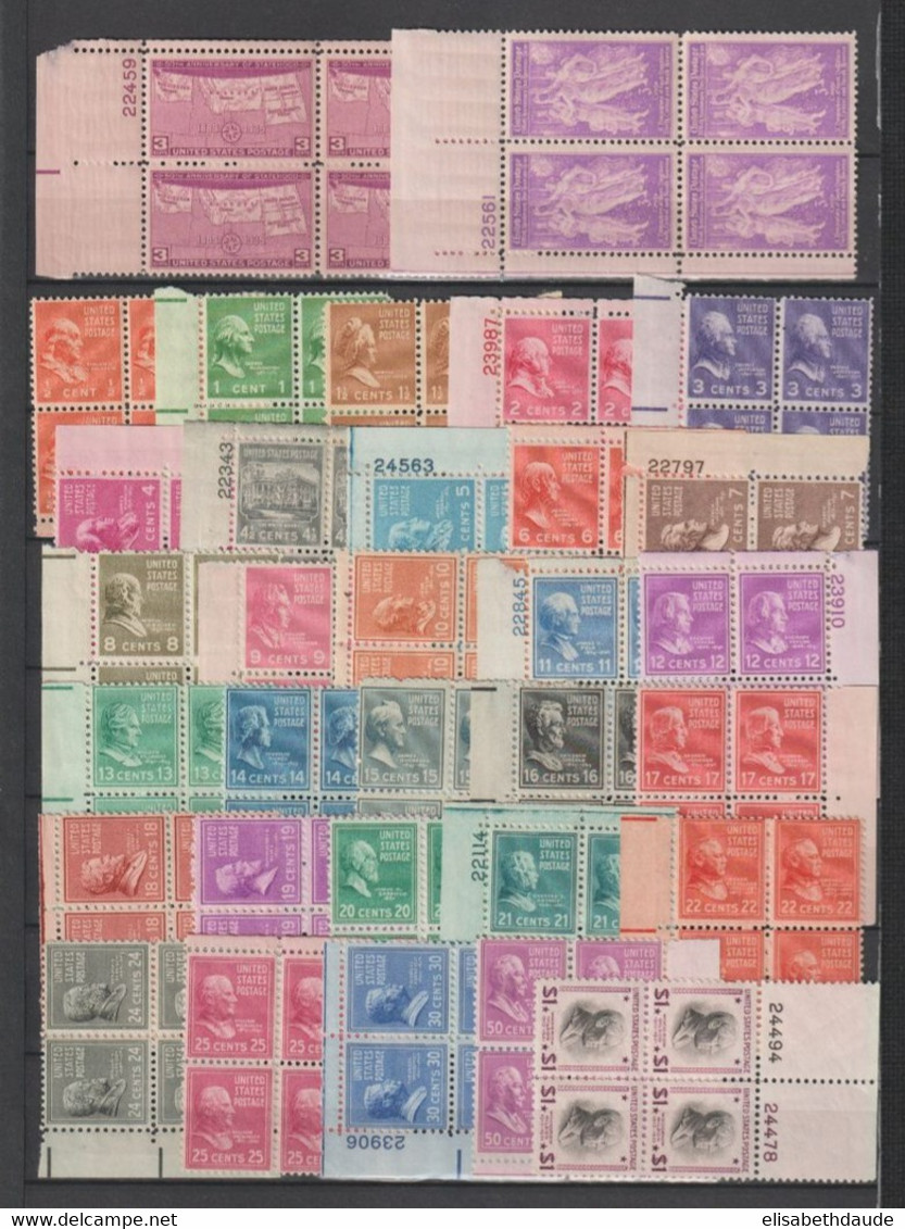 USA - 1936/1945  - COLLECTION En BLOCS De 4 ! AVEC POSTE AERIENNE ** MNH - 7 PAGES ! - COTE YVERT = 450+ EUR - Verzamelingen