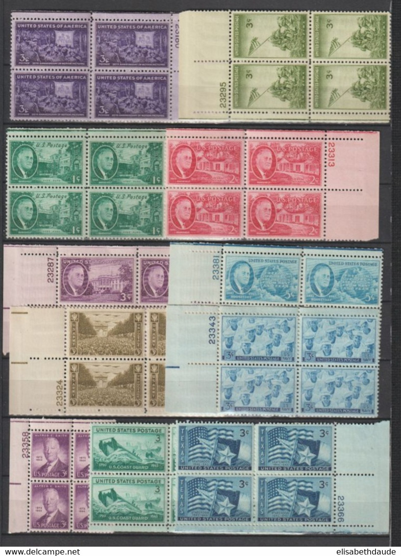 USA - 1936/1945  - COLLECTION en BLOCS de 4 ! AVEC POSTE AERIENNE ** MNH - 7 PAGES ! - COTE YVERT = 450+ EUR