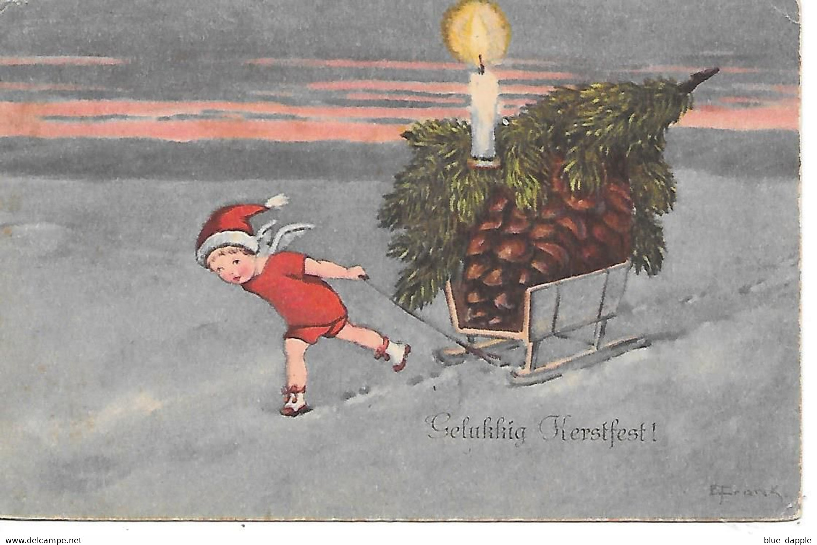 Illustrator - E. Frank - Child, Enfant, Kind, Traîneau, Noël, Bougie, Sledge, Christmas, Candle, Schlitten, Weihnachten - Frank, Elly