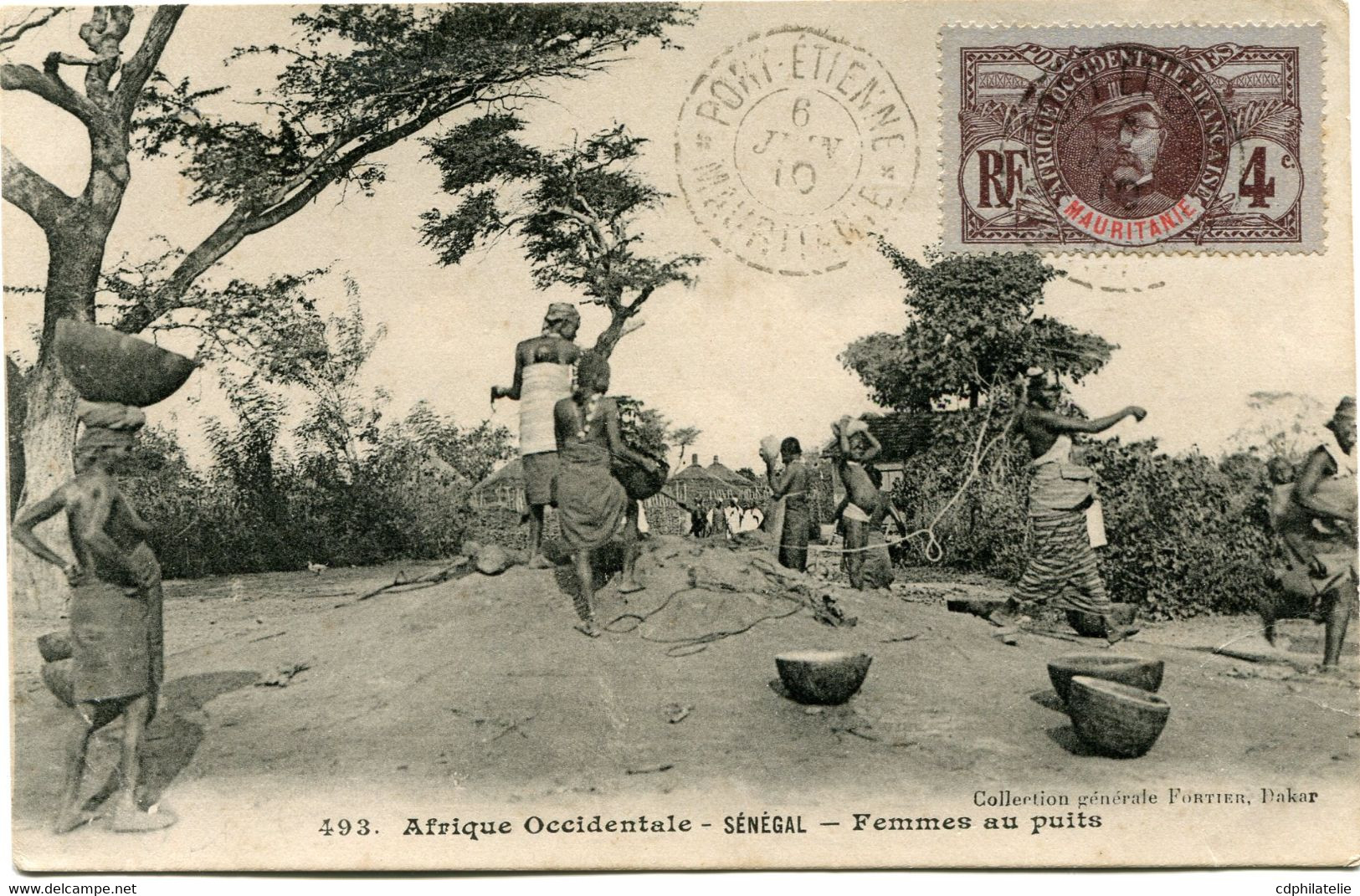 MAURITANIE CARTE POSTALE -SENEGAL -FEMMES AU PUITS DEPART PORT-ETIENNE 6 JANV 10 MAURITANIE POUR L'INDOCHINE - Cartas & Documentos