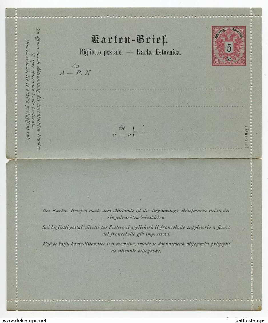 Austria 1880's Mint 5kr Coat Of Arms Letter Card / Kartenbrief (Ital.-Illyr.) - Kartenbriefe