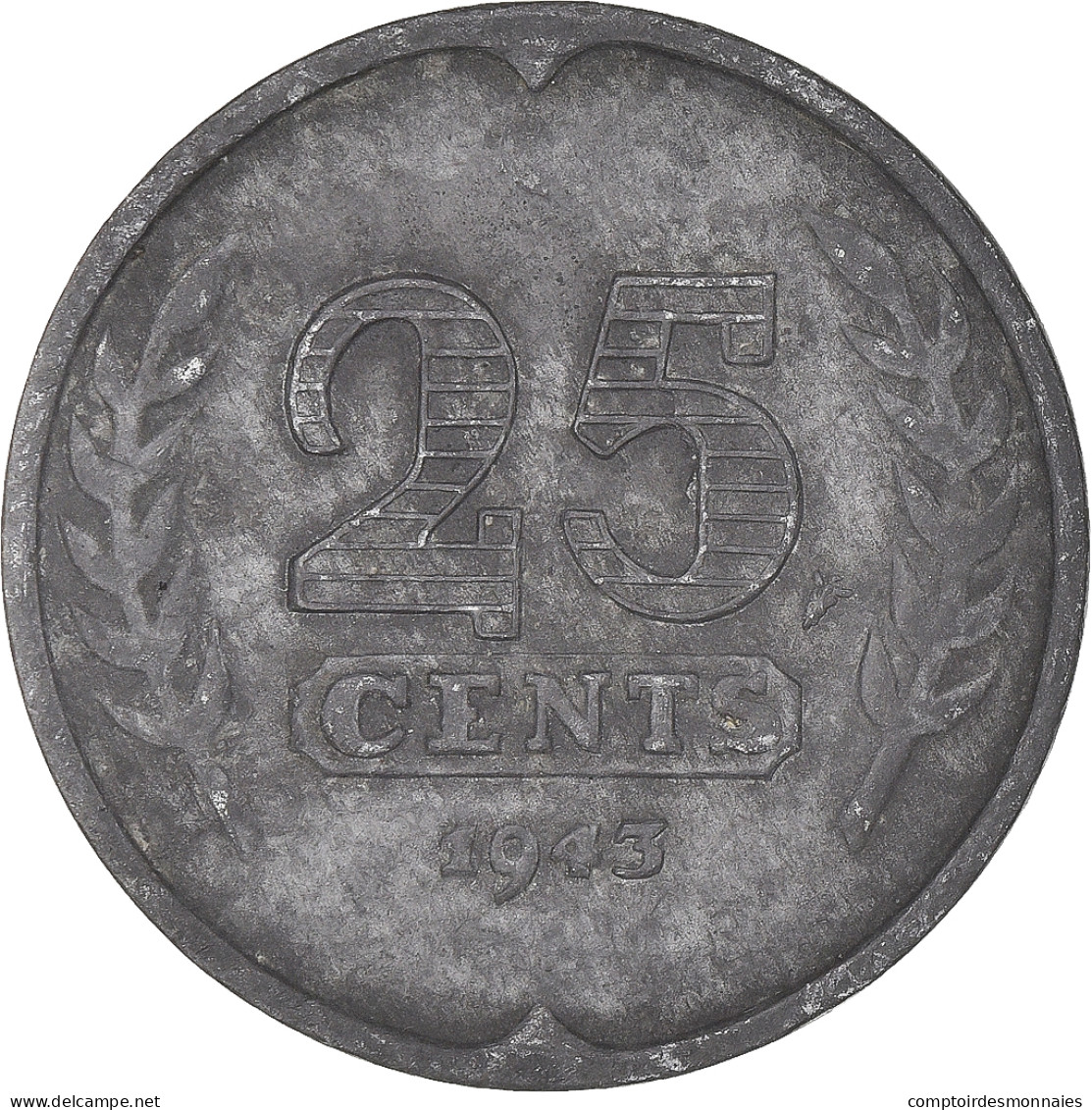 Monnaie, Pays-Bas, Wilhelmina I, 25 Cents, 1943, TTB, Zinc, KM:174 - 25 Cent