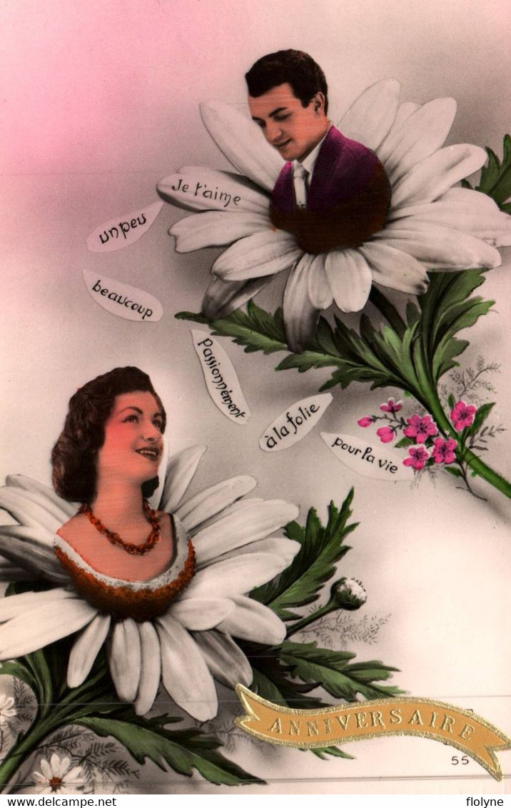 Surréalisme - Homme Et Femme Dans Une Pâquerette - Fleur Flowers - Anniversaire - Flowers