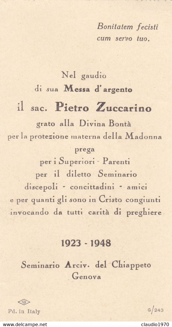 Devotion Images - SANTINO - TV REX GLORIE CHIRISTE - NEL GAUDIO DI SUA  MESSA D' ARGENTO - 1923 -1948 - GENOVA