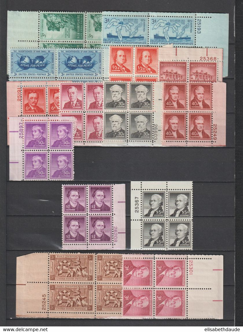 USA - 1946/1955  - ANNEES COMPLETES en BLOCS de 4 ! AVEC POSTE AERIENNE ** MNH - 8 PAGES ! - COTE YVERT = 830++ EUR