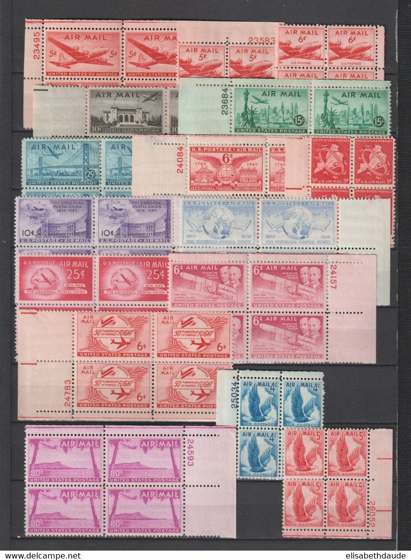 USA - 1946/1955  - ANNEES COMPLETES en BLOCS de 4 ! AVEC POSTE AERIENNE ** MNH - 8 PAGES ! - COTE YVERT = 830++ EUR