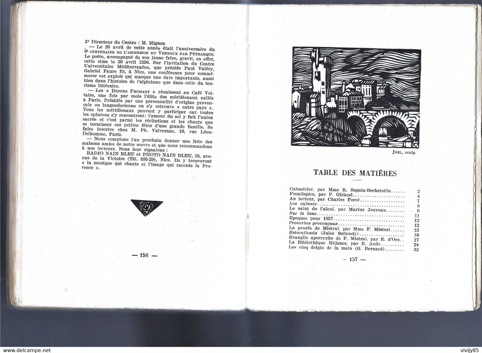 06 - Livre peu courant numéroté ( N° 61 ) " Almanach de PROVENCE  et du comté de NICE " - 1937