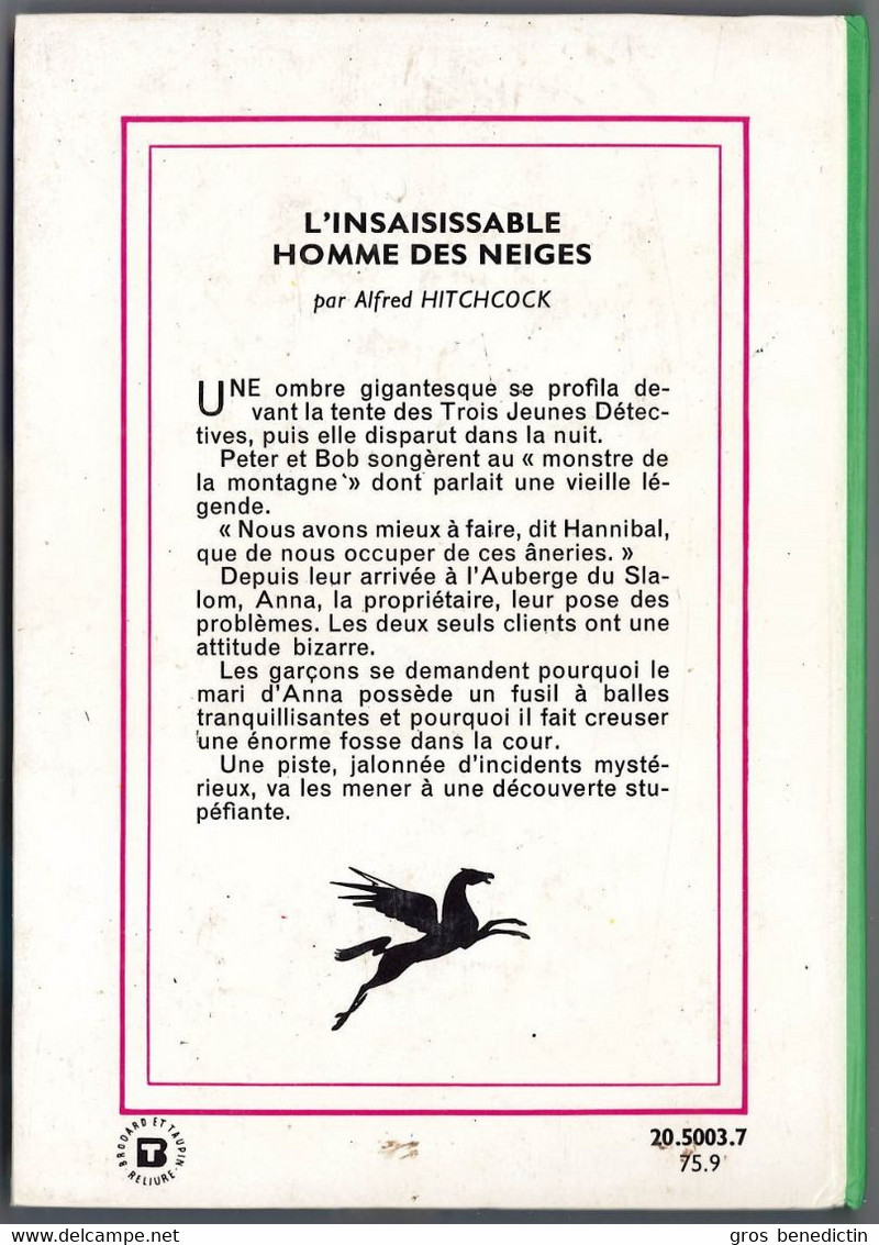 Hachette - Bib. Verte - Hitchcock  Les Trois Jeunes Détectives - "L'insaisissable Homme Des Neiges " - 1975 - #Ben&Hitch - Bibliotheque Verte