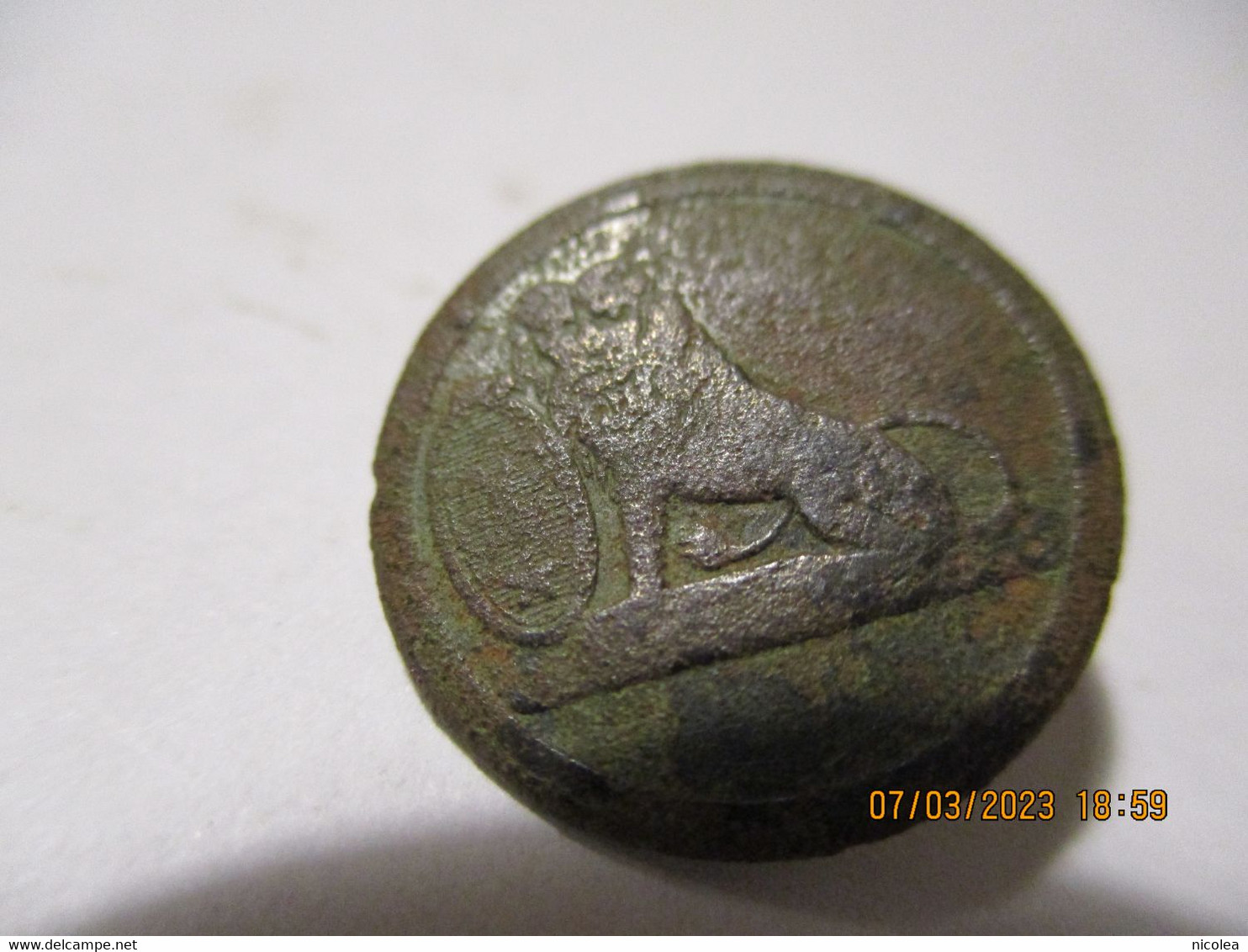 Ancien Bouton Plat " Lion " à Identifier Dans Son Jus - Boutons