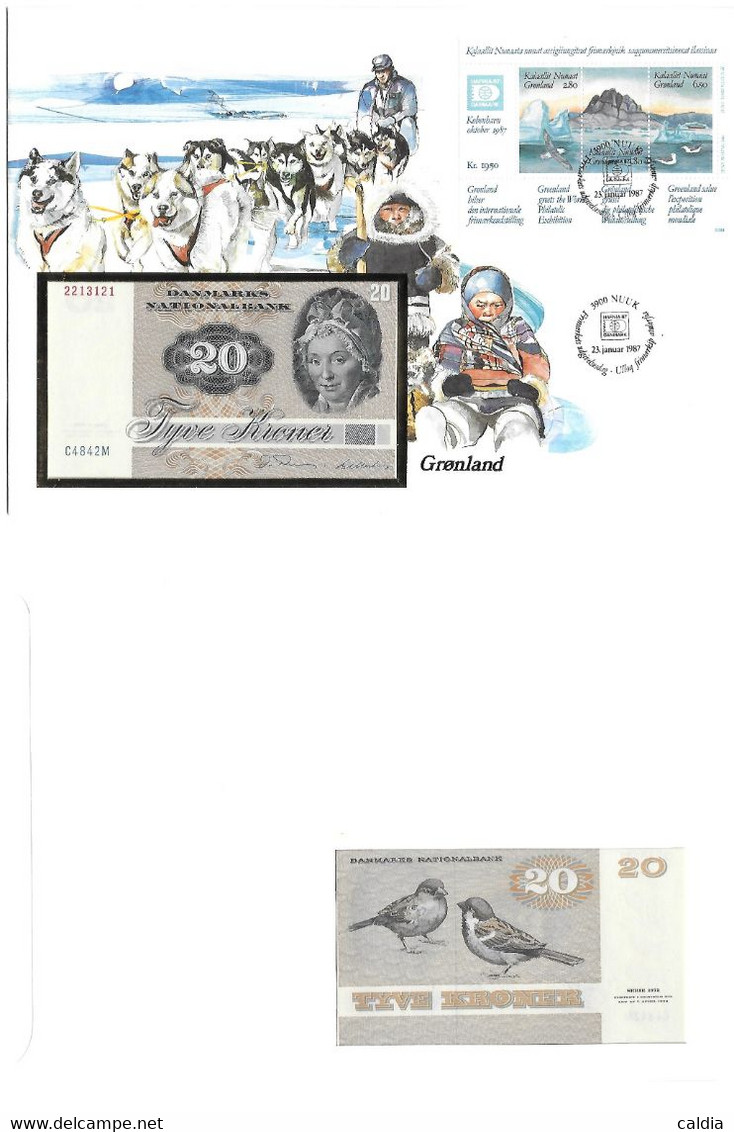 Danemark 20 Kroner 1972 UNC - Enveloppe + Timbre Groenland - Dinamarca