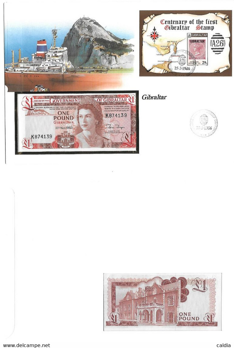 Gibraltar 1 Pound 1983 UNC - Enveloppe + Timbre " Gibraltar First Stamp " - Gibilterra