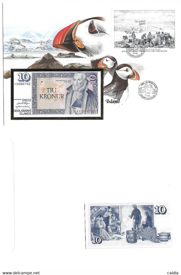 Islande Iceland 10 Kronur 1961 UNC - Enveloppe + Timbre - Islande