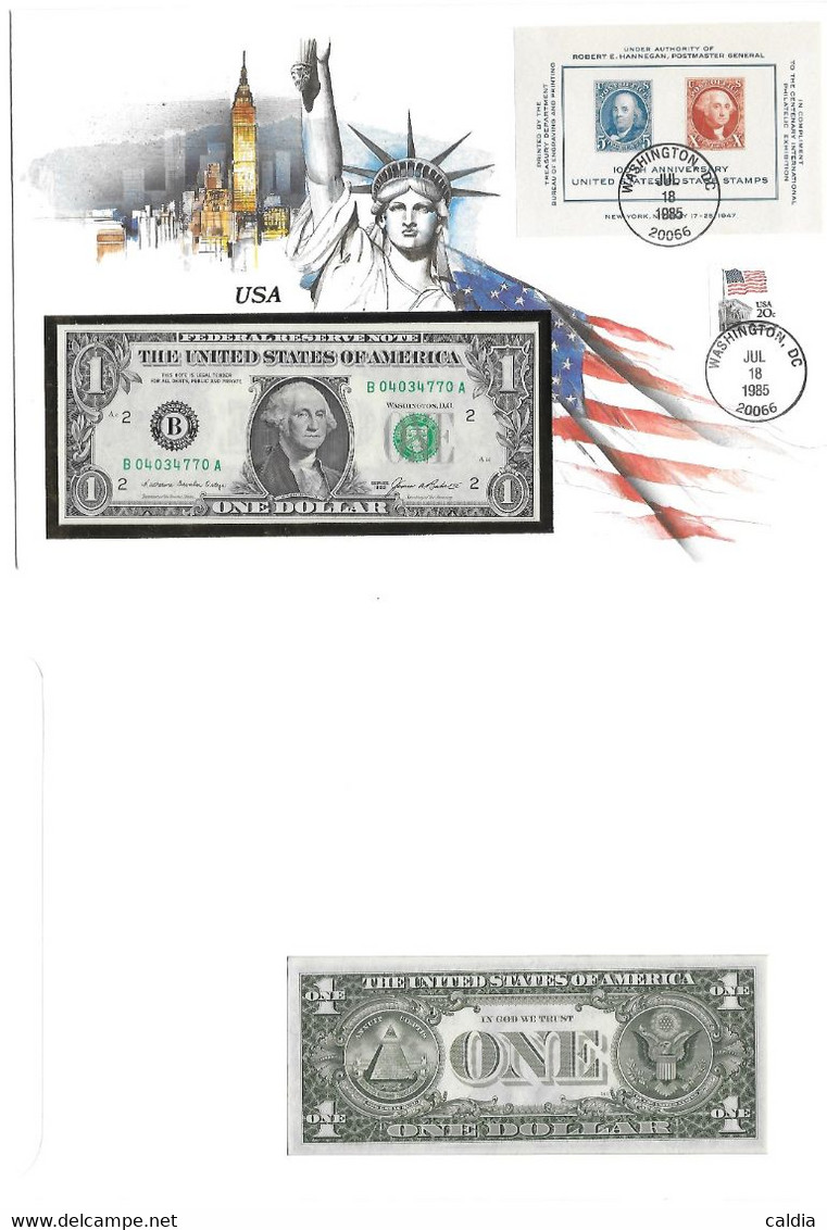 Etats - Unis USA 1 Dollar 1985 UNC - Enveloppe + Timbre " 100th Anniversary Postage " - Federal Reserve (1928-...)