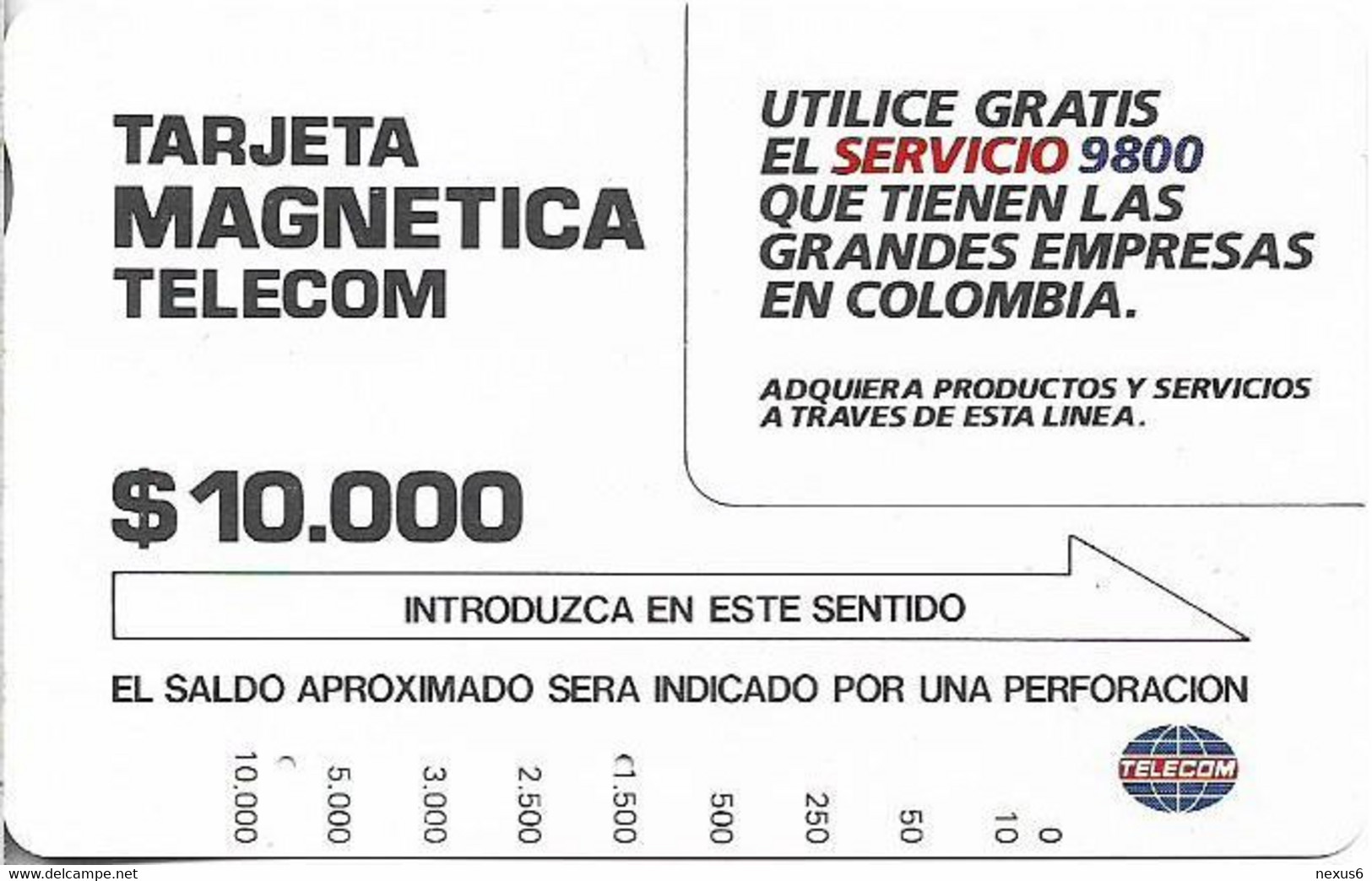 Colombia - Telecom (Tamura) - Service 9800, 10.000$Cp, Used - Kolumbien