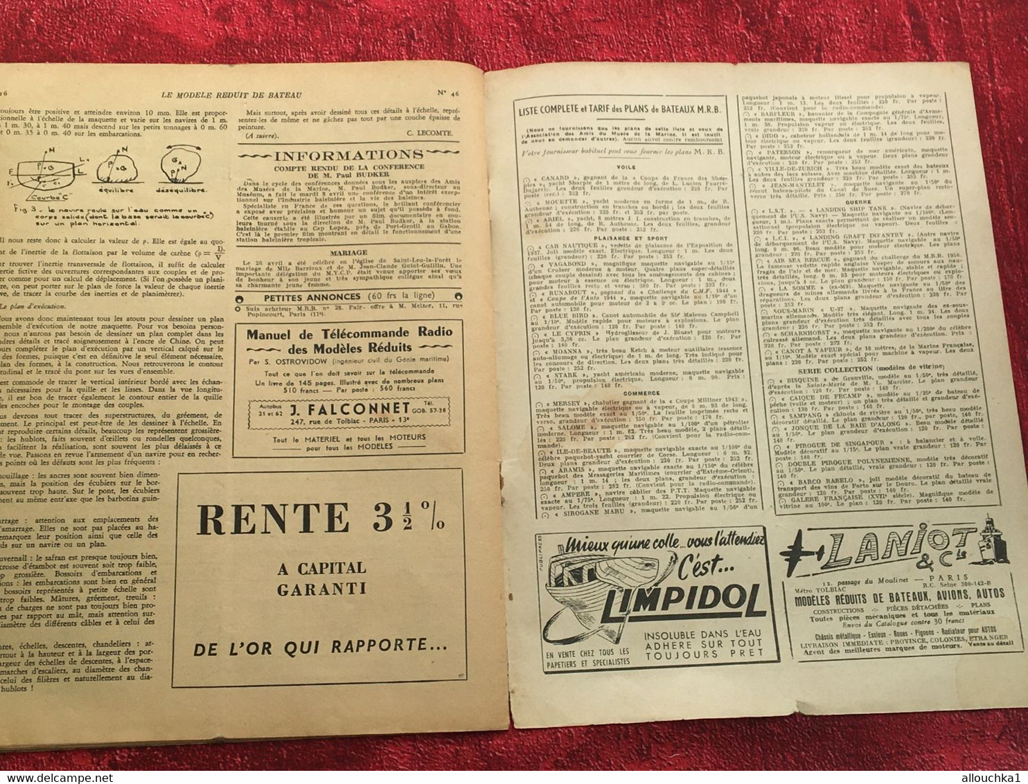 1952 Le Modèle réduit de Bateau Livre, Revue Français  Pratique Modélisme-N°46 La Coupe des  vapeurs aux Tuileries