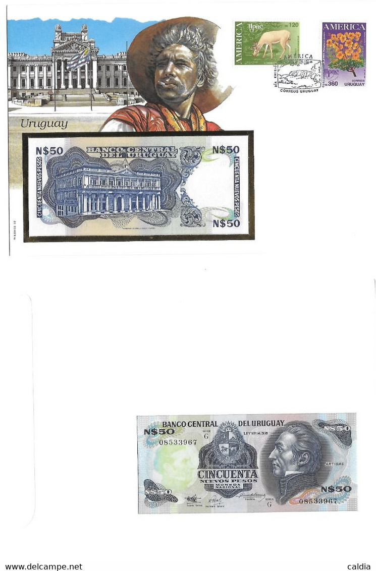 Uruguay 50 Nuevos Pesos 1989 UNC - Enveloppe + Timbre - Uruguay