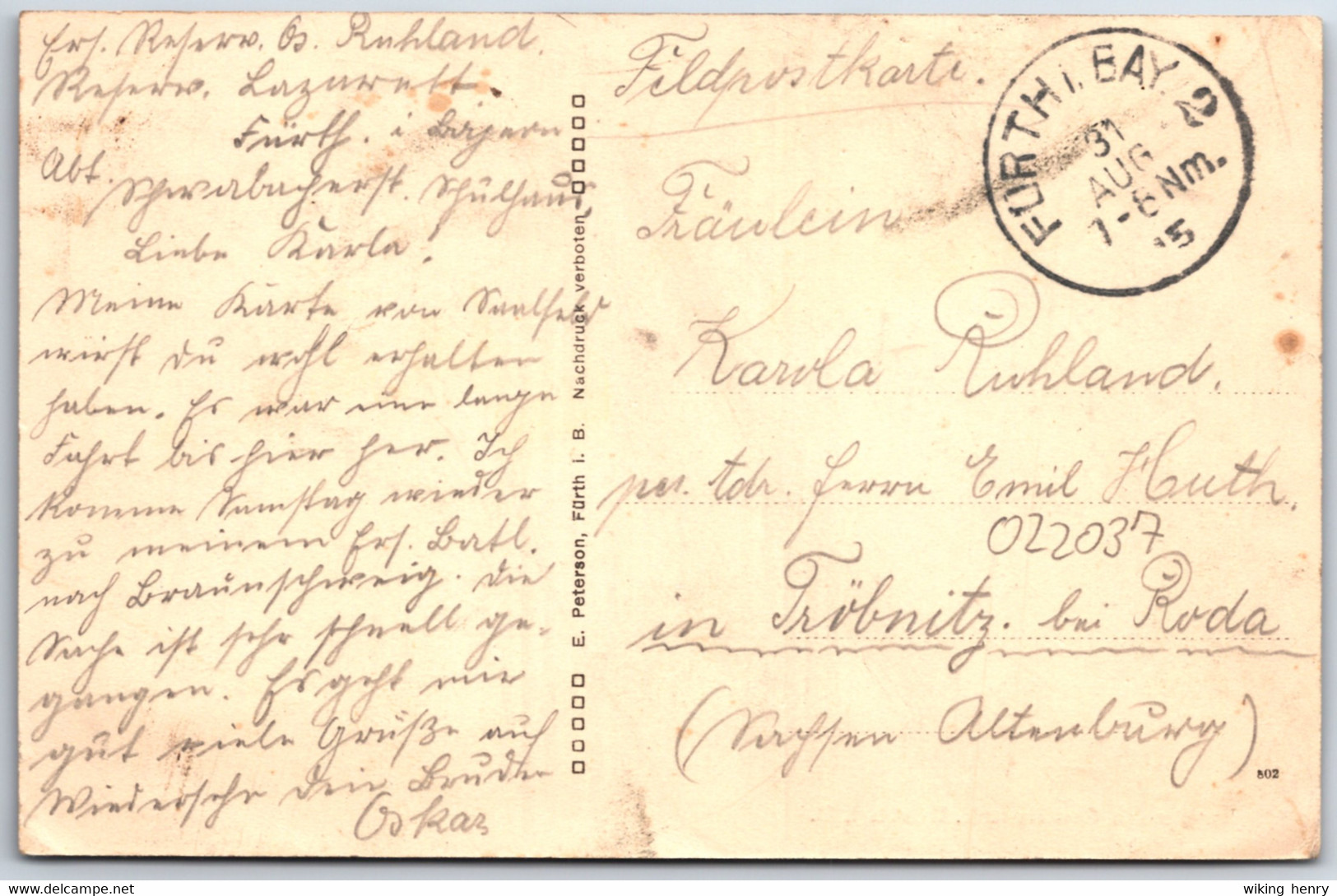 Fürth In Franken - S/w Eingang Zum Stadtpark 2   Feldpost 1915 - Fuerth