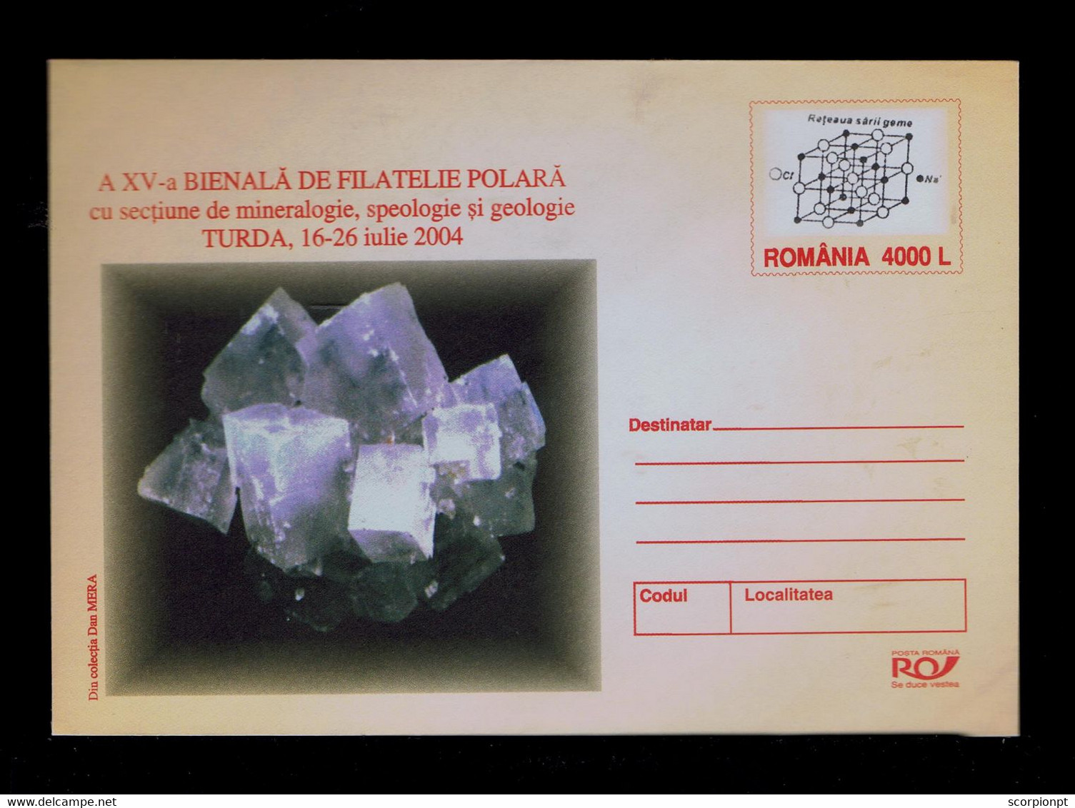 Sp9604 ROMANIA Minerals Speologie Geologie TURDA 2004/ XV BIENAL Filatelia Polar Cover Postal Stationery - Minéraux