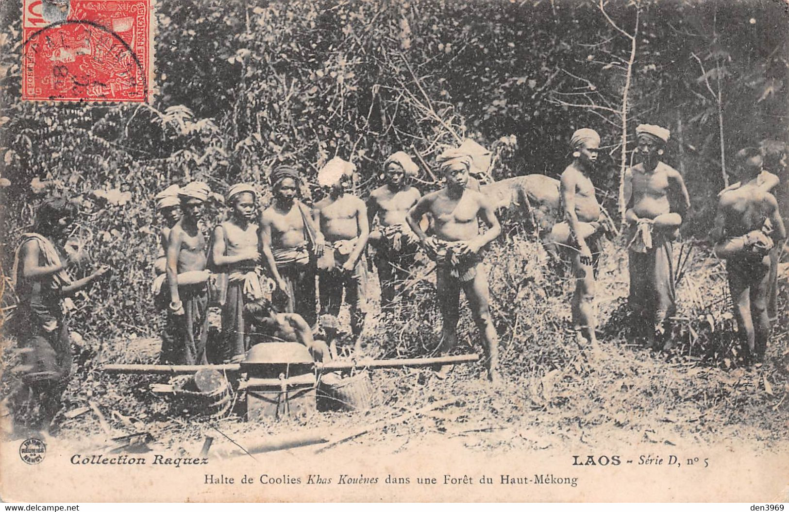 LAOS - Halte De Coolies Khas Kouènes Dans Une Forêt Du Haut-Mékong - Collection Raquez Série D N'5 - Voyagé (2 Scans) - Laos