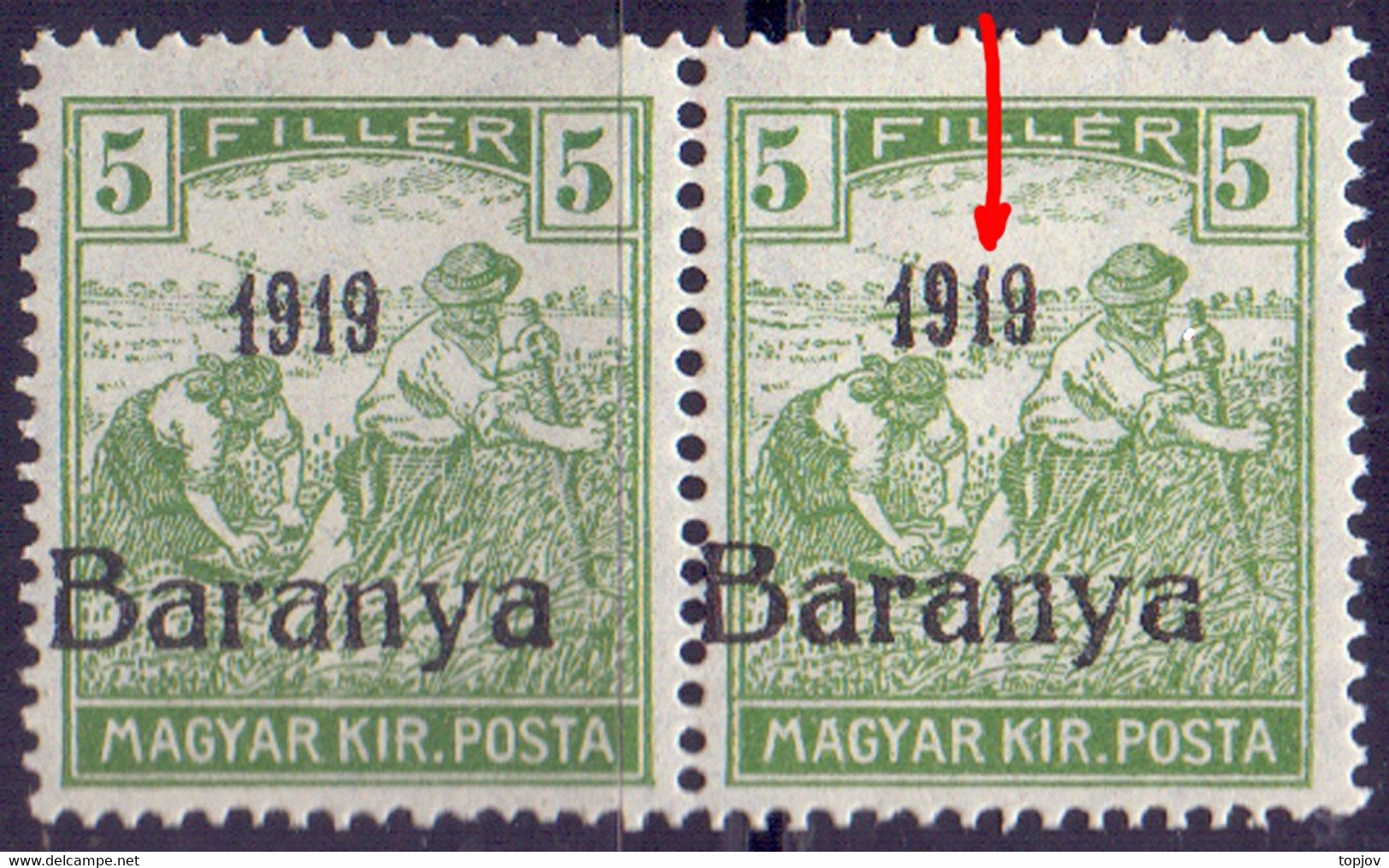 CROATIA - BARANJA - 5 F  I + I ERROR  Typ  Ovpt -**MNH - 1919 - Baranya