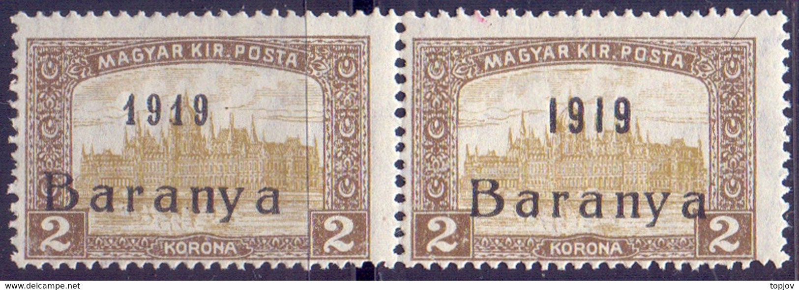 CROATIA - BARANJA - 2 Kr  I + II Typ  Ovpt -**MNH - 1919 - Baranya