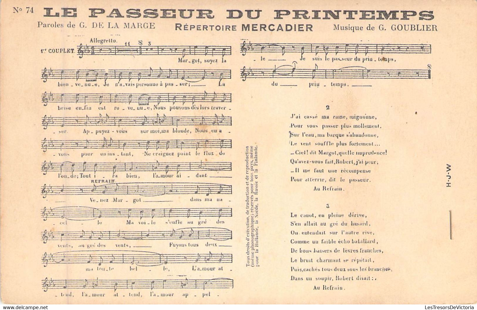 Musique - Le Passeur Du Printemps - Répertoire Mercadier - Carte Postale Ancienne - Musique Et Musiciens