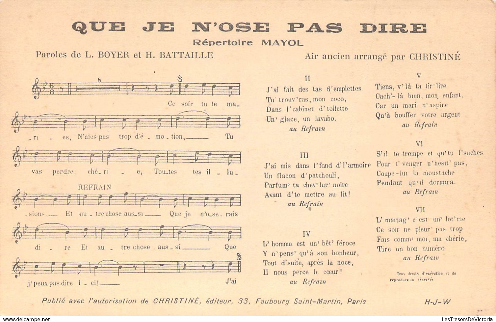 Musique - Que Je N'ose Pas Dire - Répertoire Mayol - Carte Postale Ancienne - Musique Et Musiciens