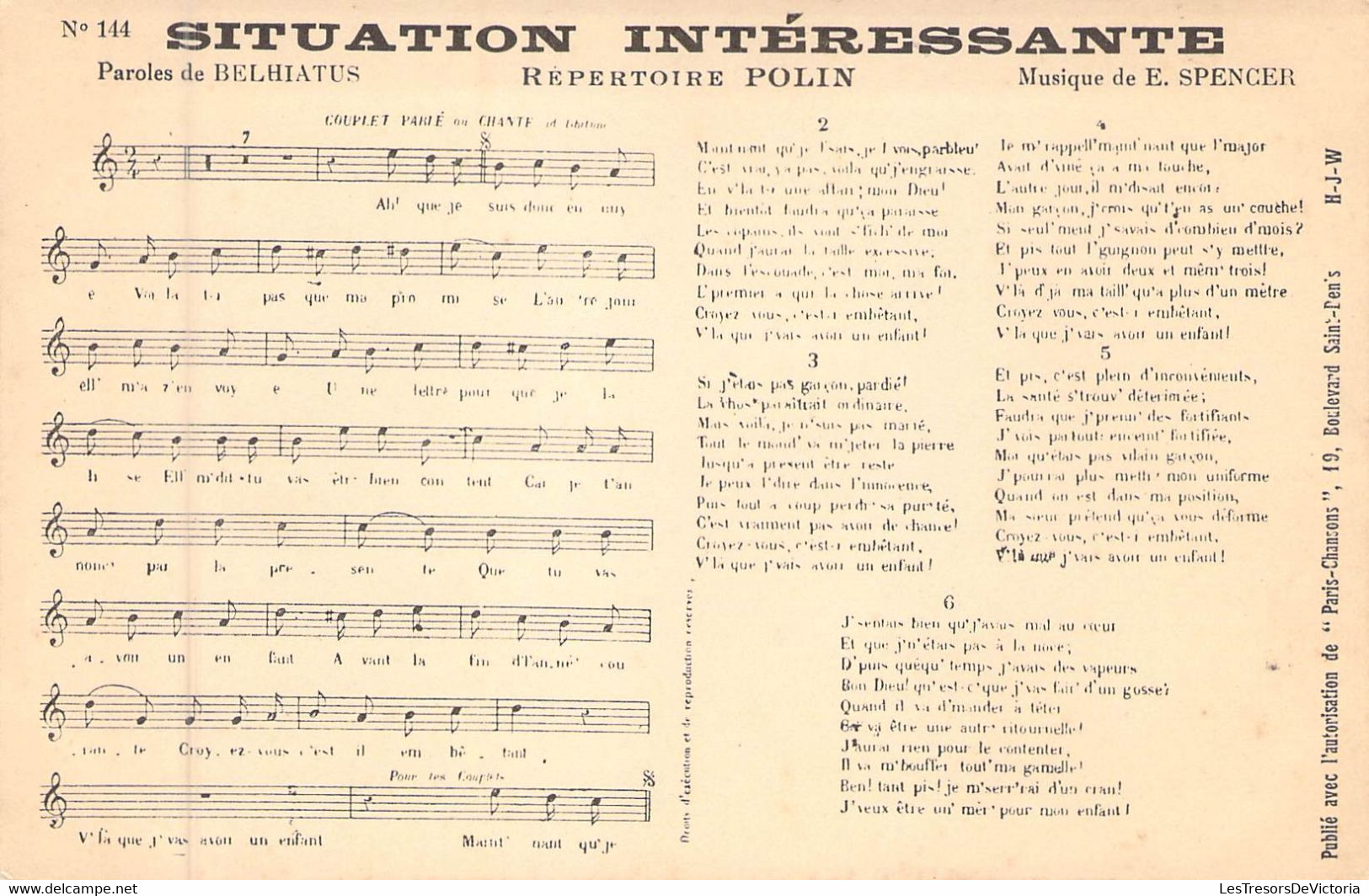 Musique - Chanson - Situation Intéressante - Carte Postale Ancienne - Musique Et Musiciens