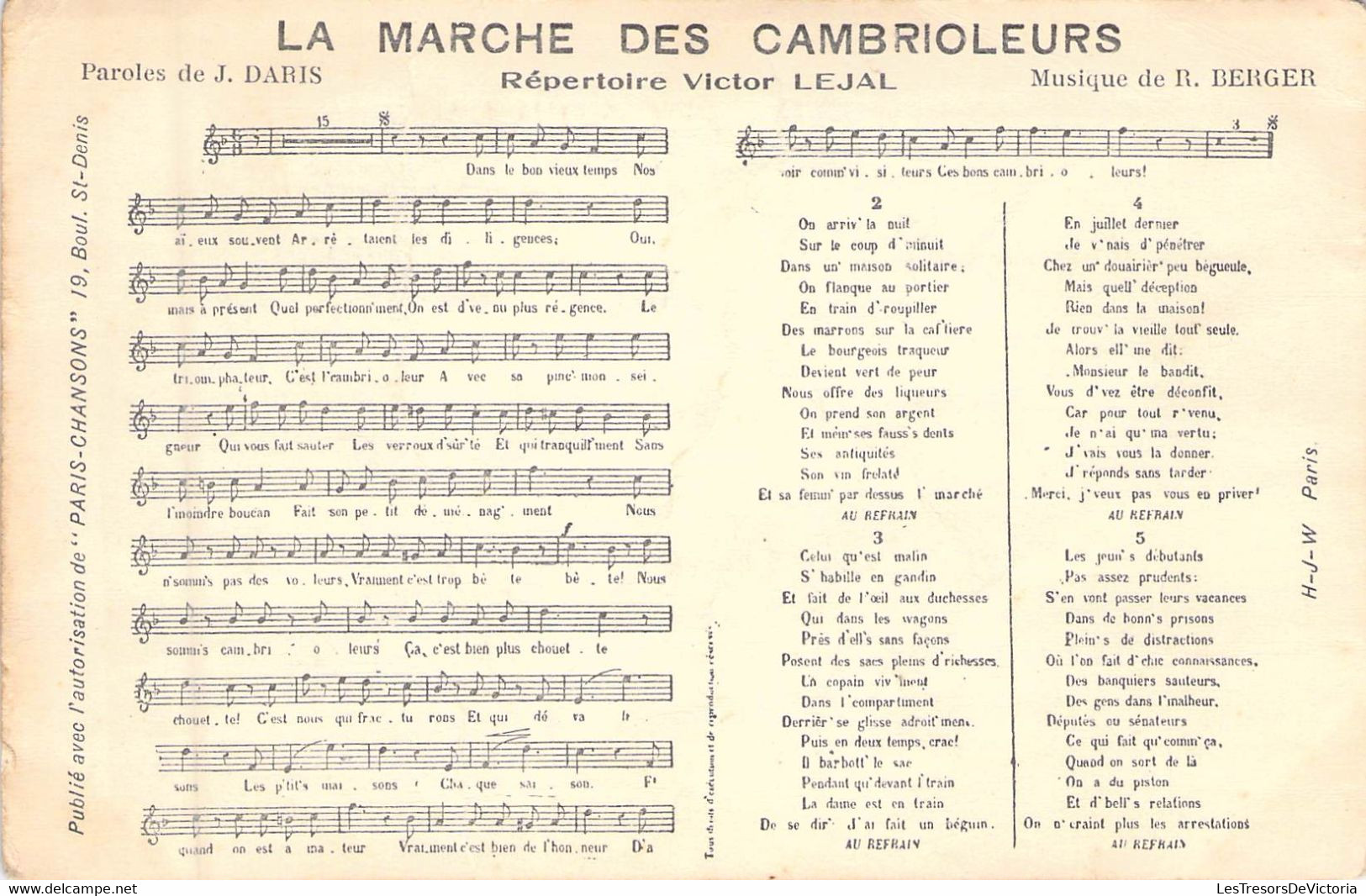 Musique - Chanson - La Marche Des Cambrioleurs - Carte Postale Ancienne - Musique Et Musiciens