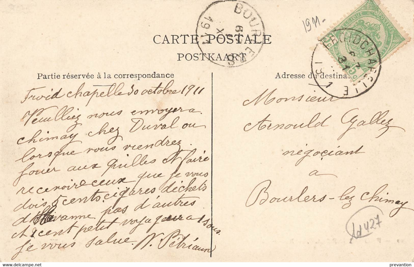 FROIDCHAPELLE - Rue Du Gouty - Carte Circulé En 1911 Vers Bourlers Lez Chimay - Froidchapelle