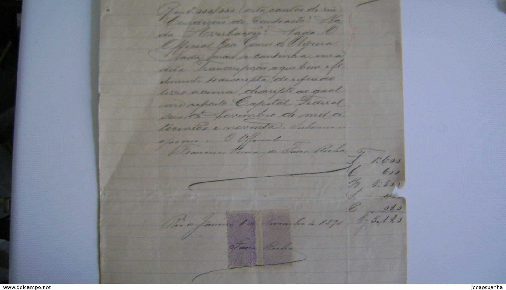 BRAZIL / BRASIL - DOCUMENT WITH TWO "CRUZEIRO" TAX STAMPS ISSUED IN RIO DE JANEIRO IN 1890 IN THE STATE - Cartas & Documentos