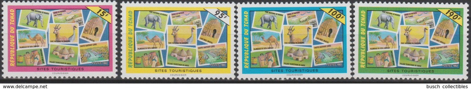 Tchad Chad Tschad 1993 Mi. 1243 - 1246 Sites Touristiques Faune Fauna Elephant Elefant Camel Oiseaux Birds Vögel Kamel - Autres & Non Classés