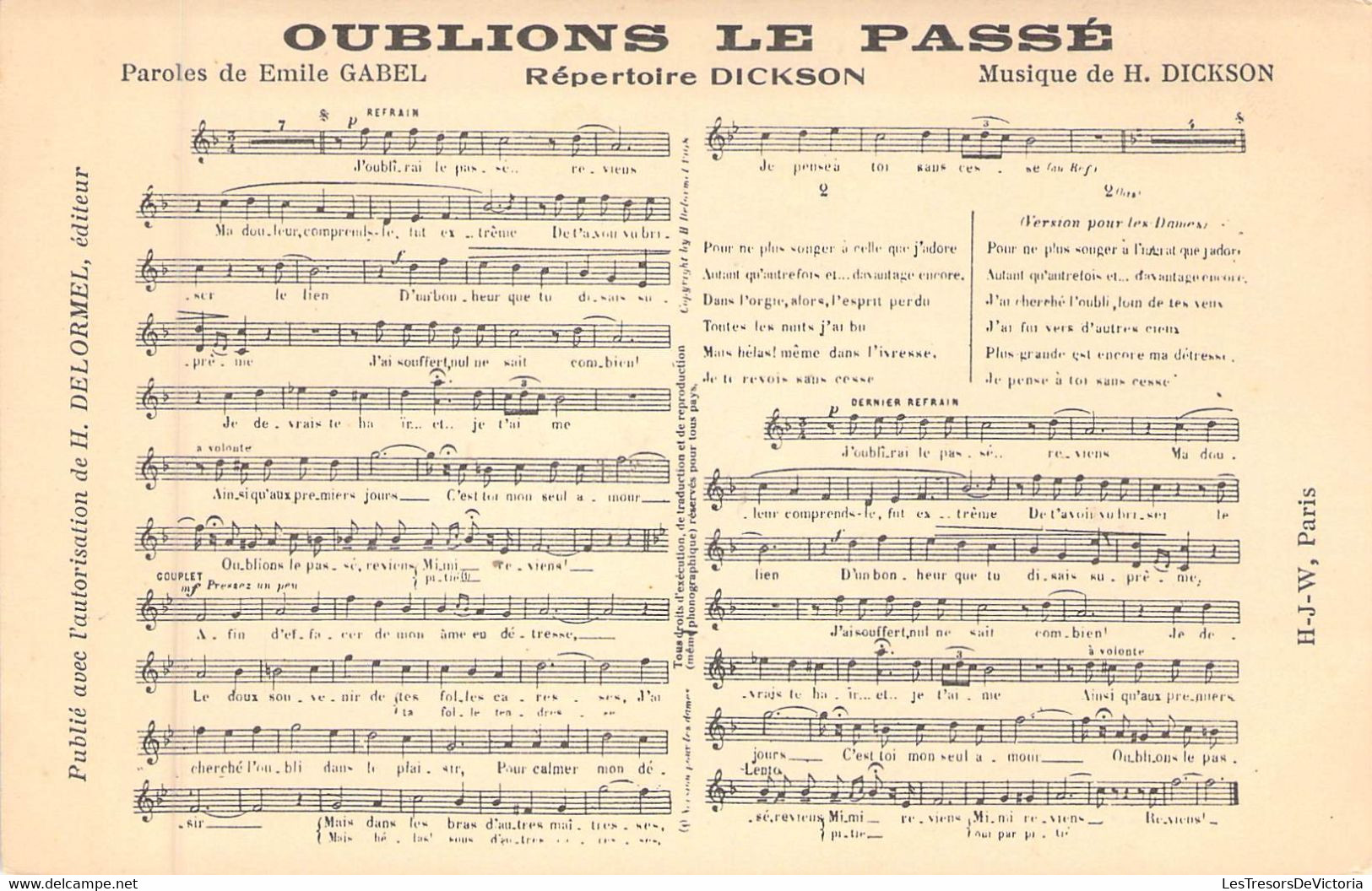 Musique - Chanson - Oublions Le Passé - Répertoire Dickson - Carte Postale Ancienne - Musik Und Musikanten