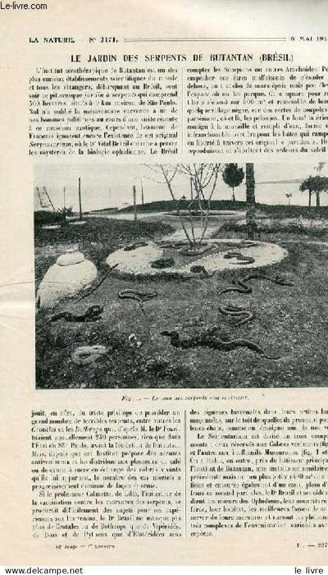 La Nature N° 2171 - Le Jardin Des Serpents De Butantan (Brésil) Par Boyer, Les Grandes Usines Métallurgiques De Witkowit - Cultural