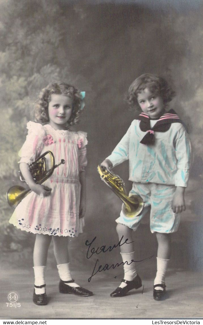 Musique - Deux Petits Trompettistes - Carte Postale Ancienne - Muziek En Musicus