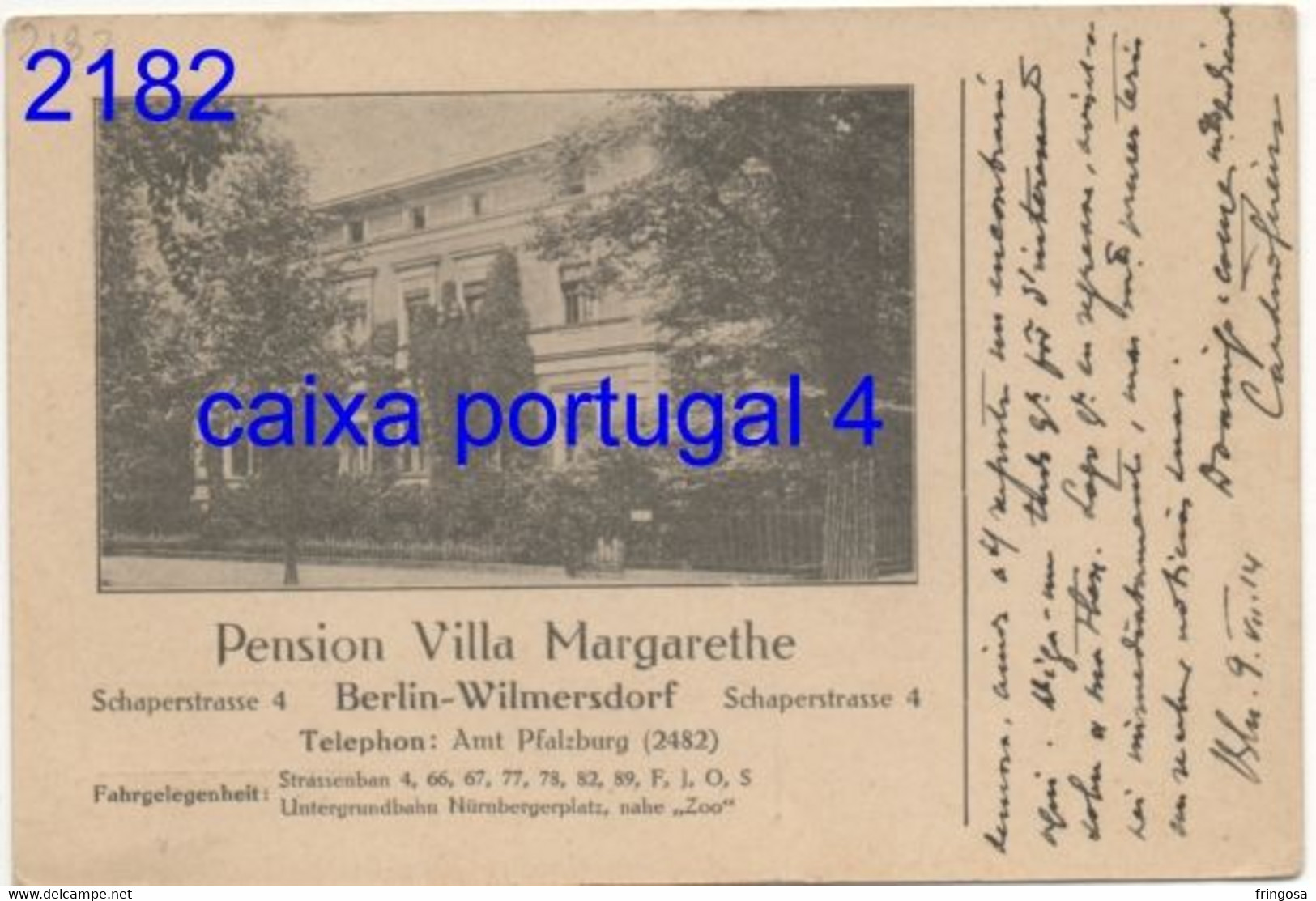 PENSION VILLA MARGARETHE: BERLIN 10.7.1914 => VISEU 13.7.1914 - Wilmersdorf
