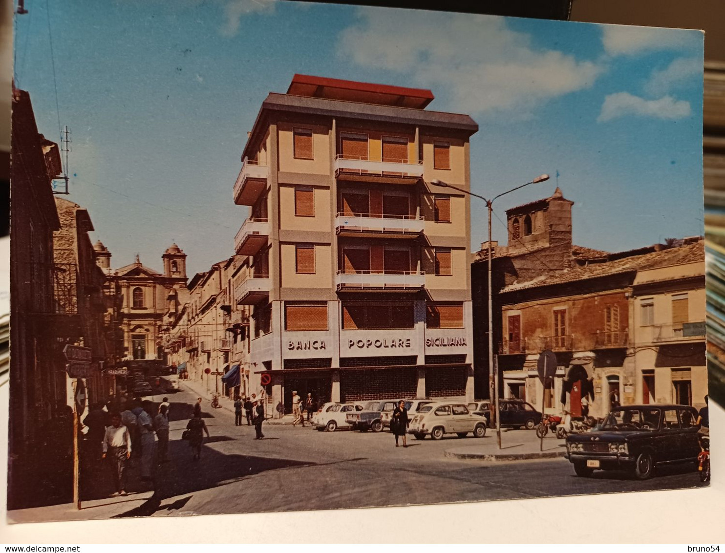 Cartolina Serradifalco Provincia Caltanissetta Piazza Vittorio Emanuele ,banca Popolare Siciliana - Caltanissetta