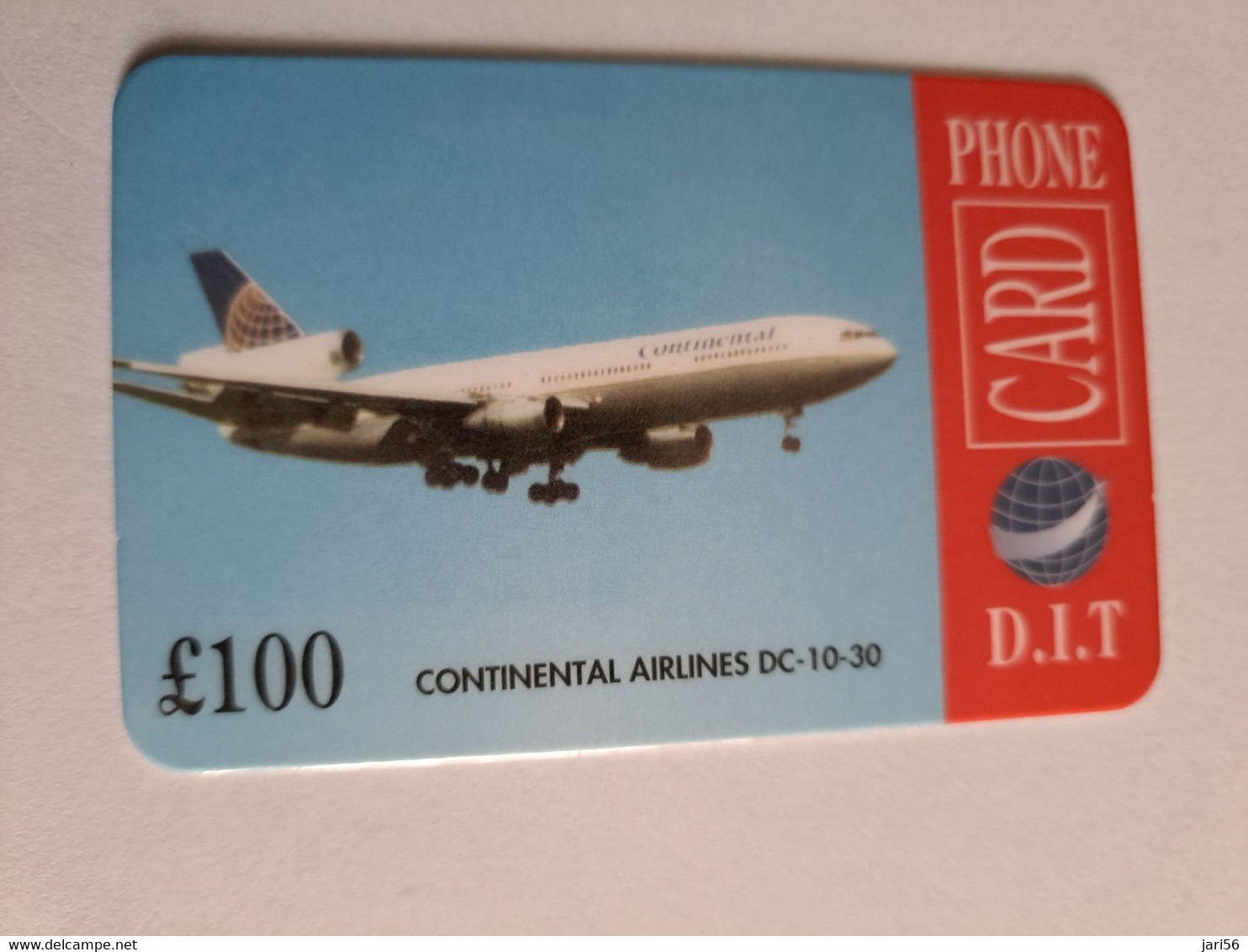 GREAT BRITAIN   100 POUND   / CONTINENTAL AIRLINES DC 10-30   DIT PHONECARD    PREPAID CARD      **12903** - Collections